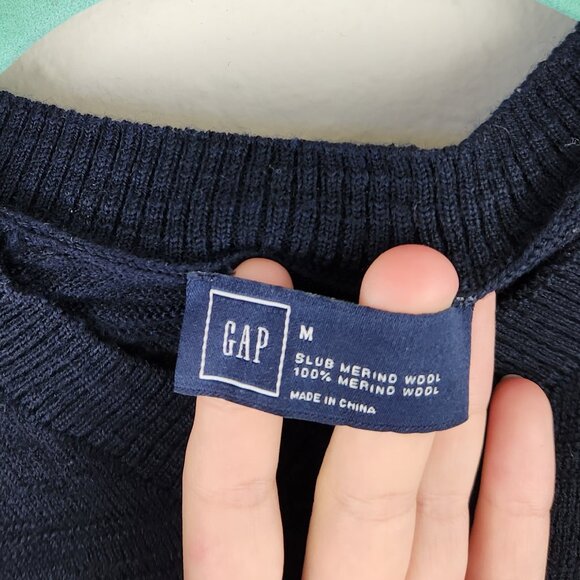 Gap Slub Merino Wool Lightweight Knit V-Neck Sweater Navy Blue sz M - Picture 7 of 9